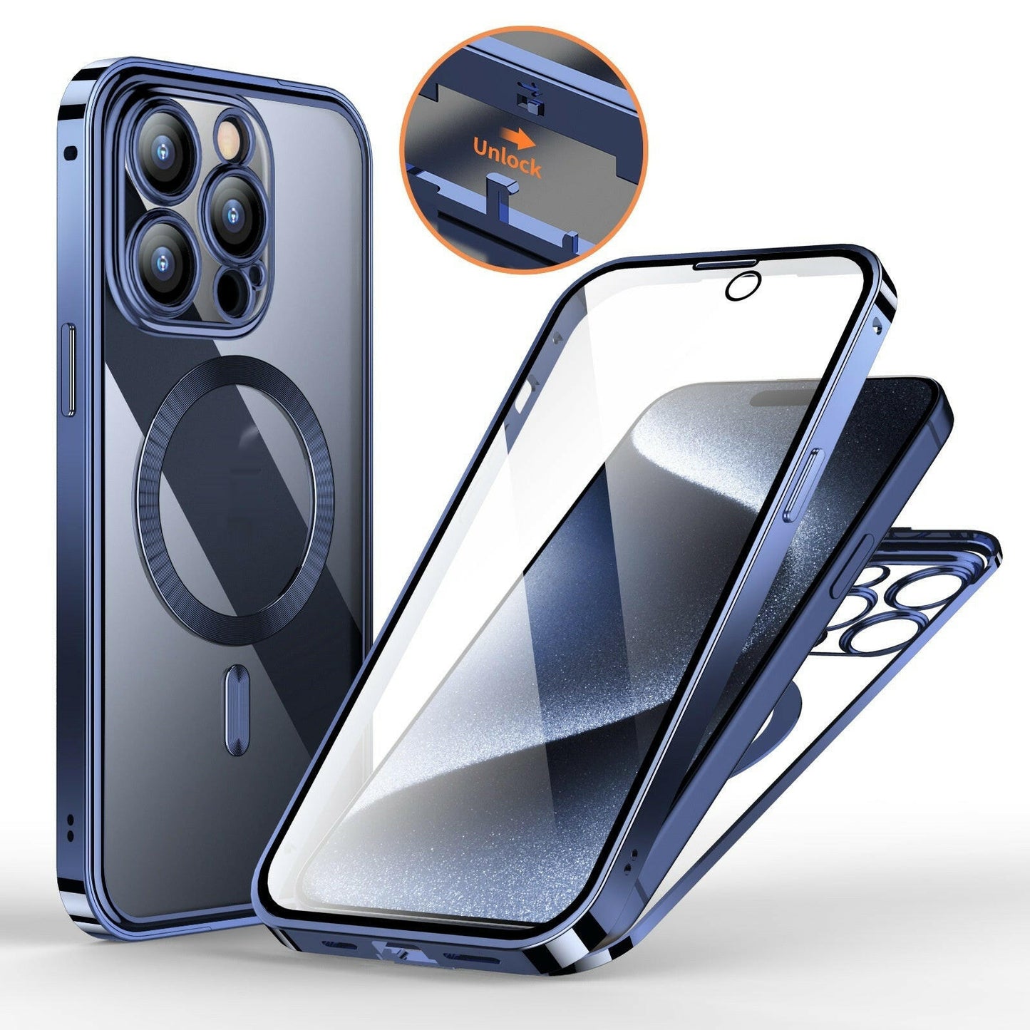 Anti-Privacy Metal Buckle Magnetic Support Wireless Charging Double-Sided Lens Full Cover Phone Case Protective Cover.