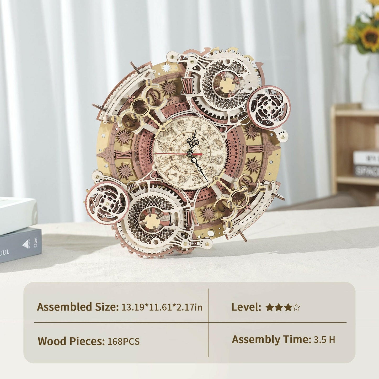 Robotime ROKR Zodiac Wall Clock 3D Wooden Puzzle Model Assembly Toys Gifts for Children Kids Teens LC601 Support Dropshipping.