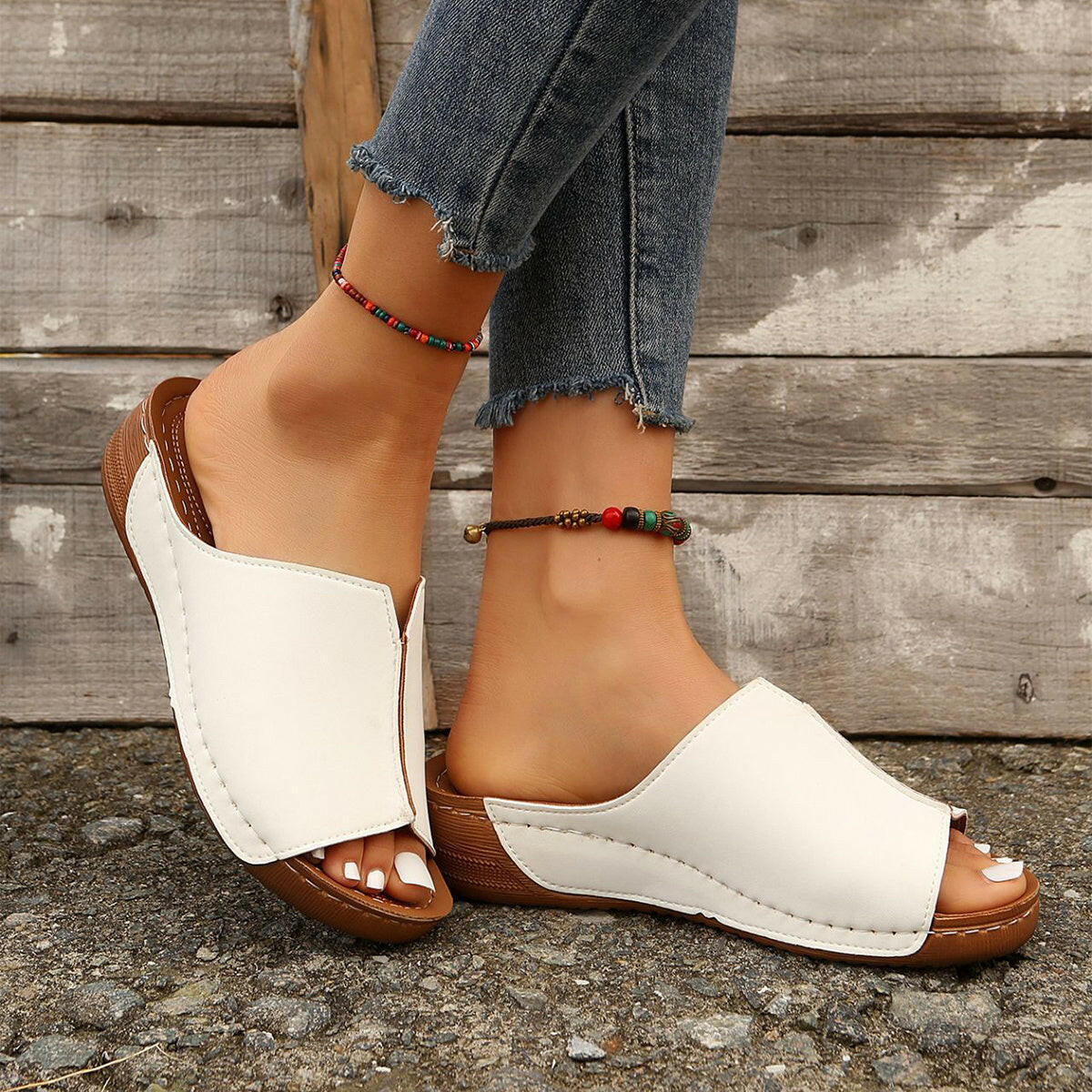 Fashion Solid Wedges Sandals Summer Casual Peep-toe Slippers Outdoor Thick Sole Heightening Slides Shoes Women.