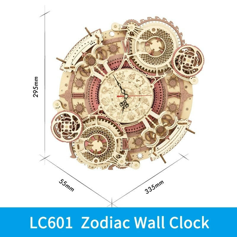 Robotime ROKR Zodiac Wall Clock 3D Wooden Puzzle Model Assembly Toys Gifts for Children Kids Teens LC601 Support Dropshipping.