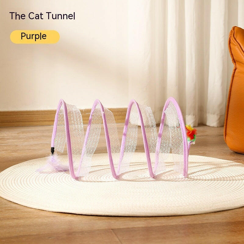 Folded Cat Tunnel S Type Cats Tunnel Spring Toy Mouse Tunnel Cat Outdoor Cat Toys For Kitten Interactive Cat Supplies.