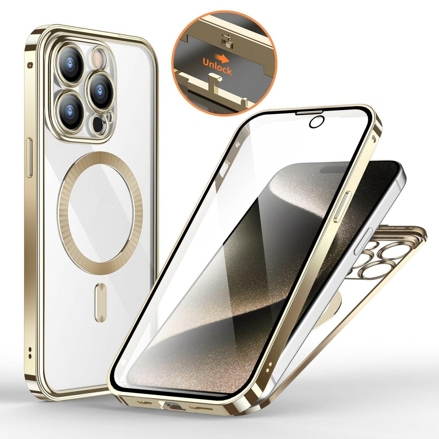 Mystore anti-privacy phone case with sleek design and gold trim for enhanced device protection
