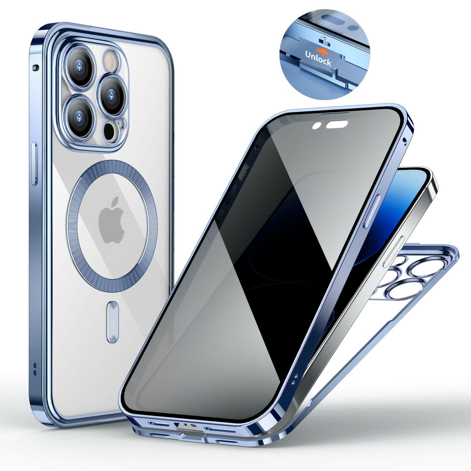 Mystore anti-privacy phone case in blue with transparent design for optimal protection and style