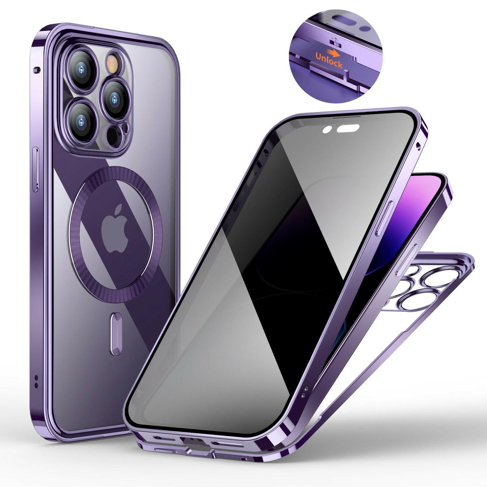 Mystore anti-privacy phone case in purple with sleek design and protective features