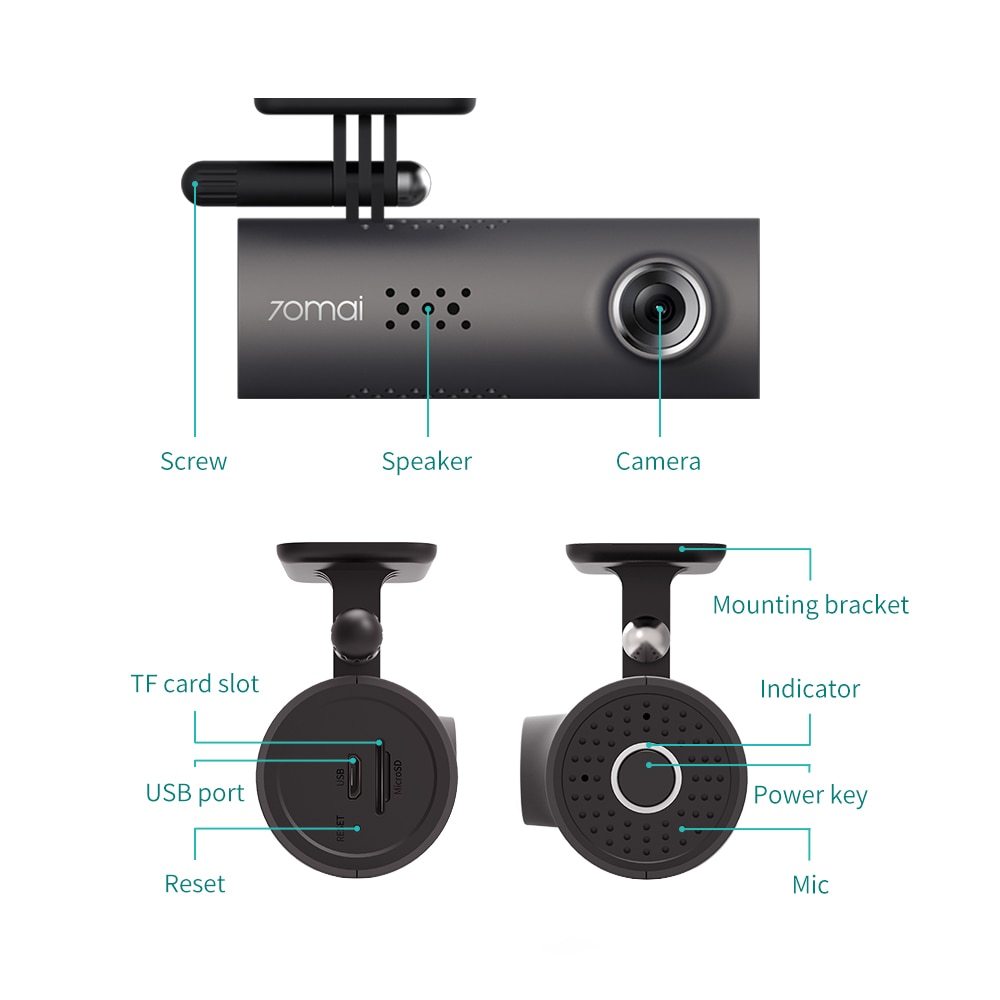 Mystore Car Dash Smart WiFi DVR with camera, speaker, and USB port for vehicle surveillance