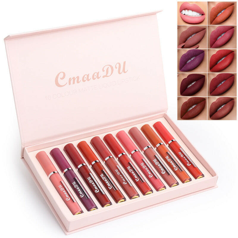 Mystore women's durable matte lip color set featuring ten vibrant shades in a stylish box