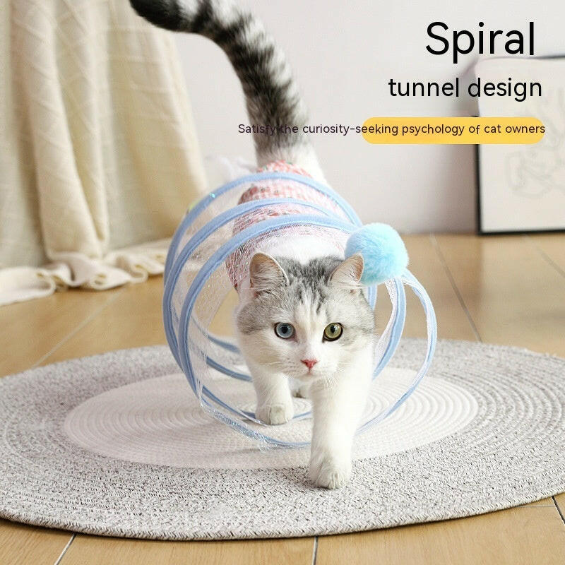 Foldable cat tunnel toy featuring a spiral design for active play and exploration