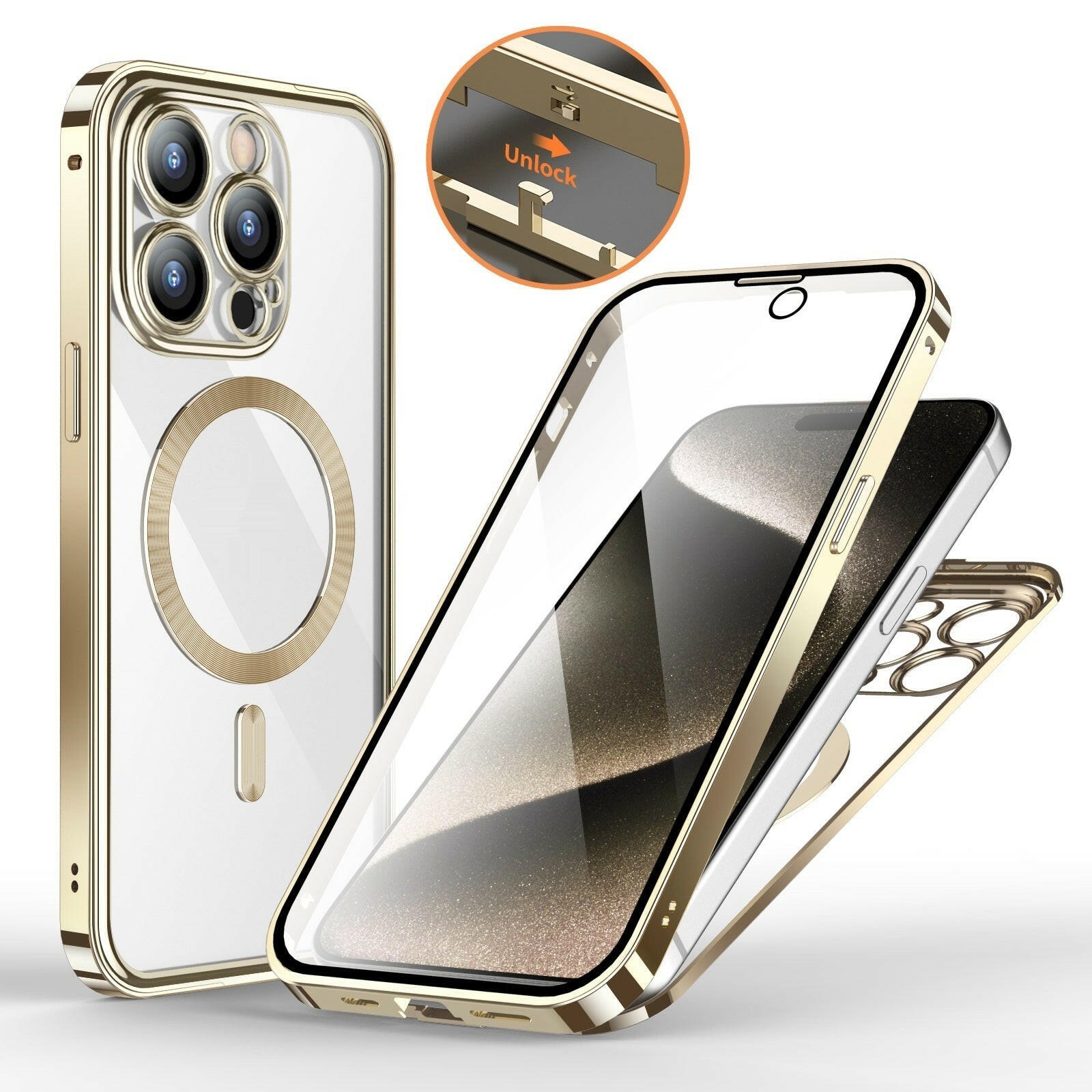 Anti-Privacy Metal Buckle Magnetic Support Wireless Charging Double-Sided Lens Full Cover Phone Case Protective Cover.