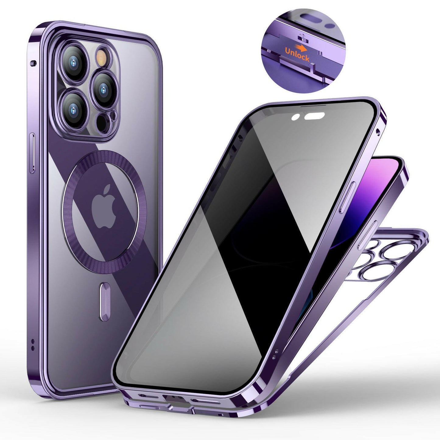 Anti-Privacy Metal Buckle Magnetic Support Wireless Charging Double-Sided Lens Full Cover Phone Case Protective Cover.