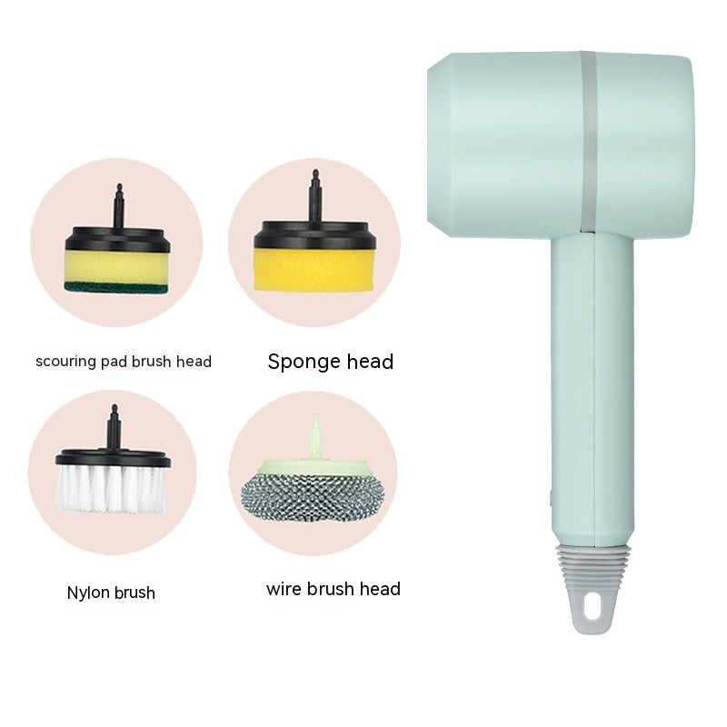 "Electric cleaning brush designed for efficient and effortless cleaning, featuring ergonomic handle, multiple brush heads for various surfaces, and rechargeable battery for cordless use."