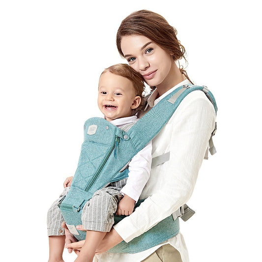 Mystore ergonomic baby carrier in teal, designed for comfort and support for parents and babies