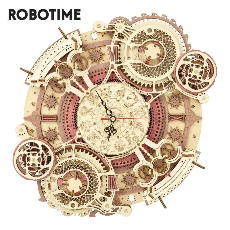 Robotime ROKR Zodiac Wall Clock 3D Wooden Puzzle Model Assembly Toys Gifts for Children Kids Teens LC601 Support Dropshipping.