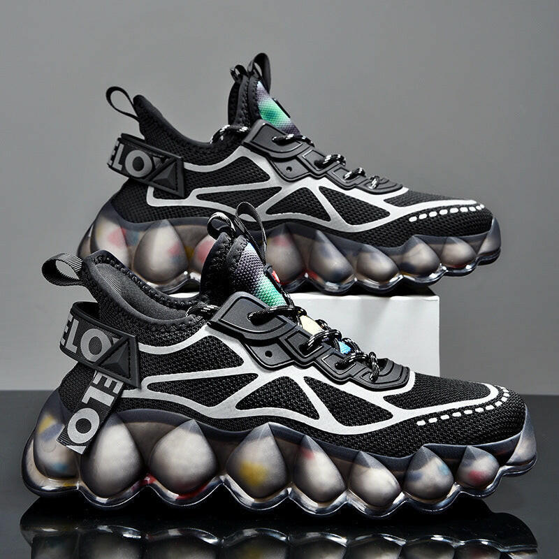 Mystore fashion trend athletic sneakers in black with unique bubble sole and modern design