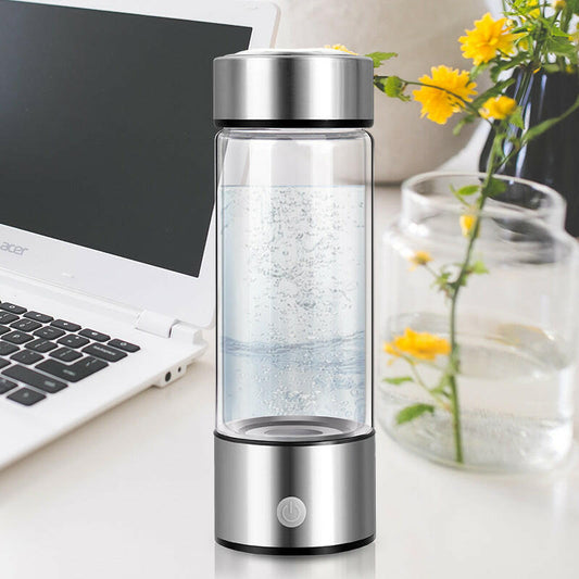 Hydrogen-rich water bottle with a sleek design, perfect for hydration on your desk