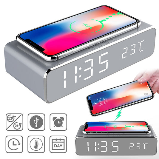 Wireless LED Electric Alarm Clock with wireless charger and large digital display