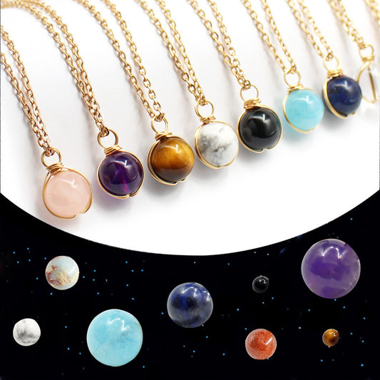 Natural crystal pendant women necklaces in various colors and styles displayed elegantly