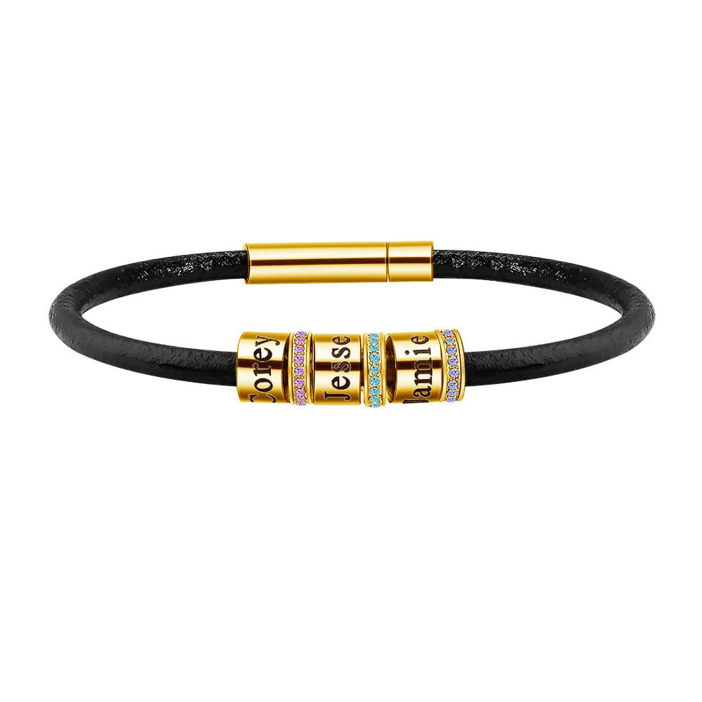Mystore personalized name bracelet with customizable gold letter beads and black cord design
