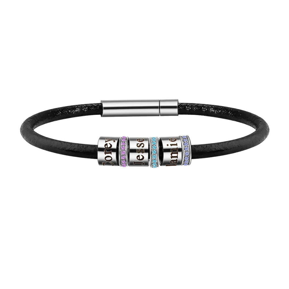 Personalized name bracelet with colorful beads and leather strap for unique style