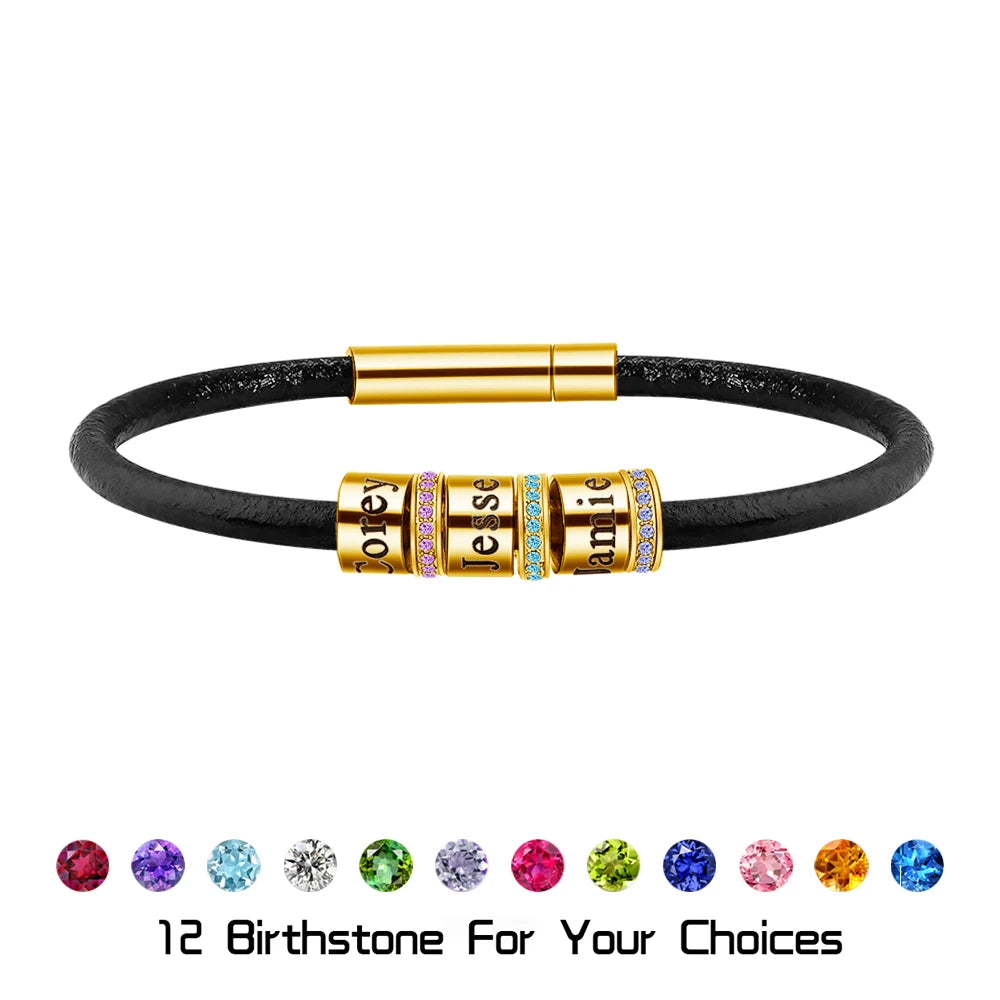 Personalized name bracelet with customizable name beads and colorful birthstones options