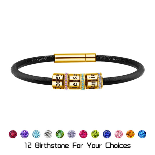 Personalized name bracelet with customizable name beads and colorful birthstones options