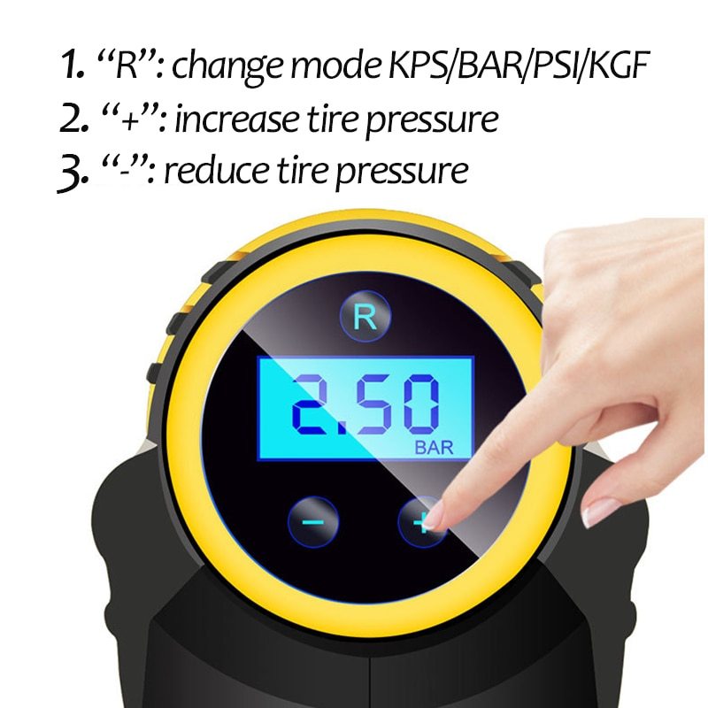 Mystore portable car air compressor with digital display and mode selection for easy tire inflation