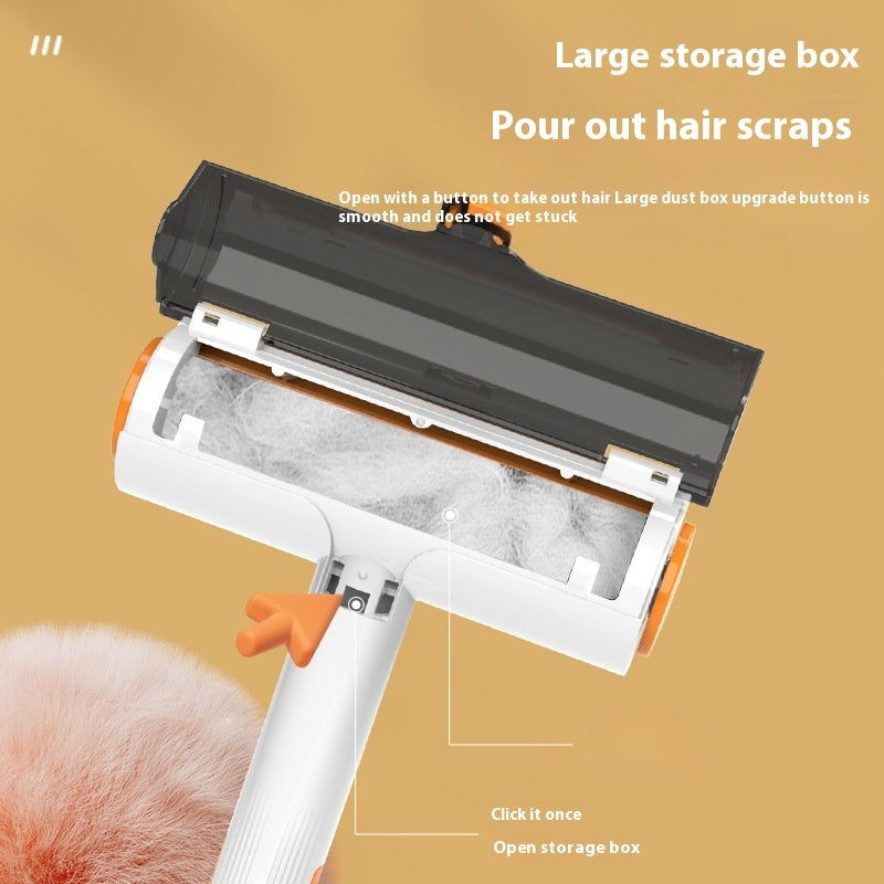 Portable pet hair brush with large storage box for easy hair disposal and user-friendly design