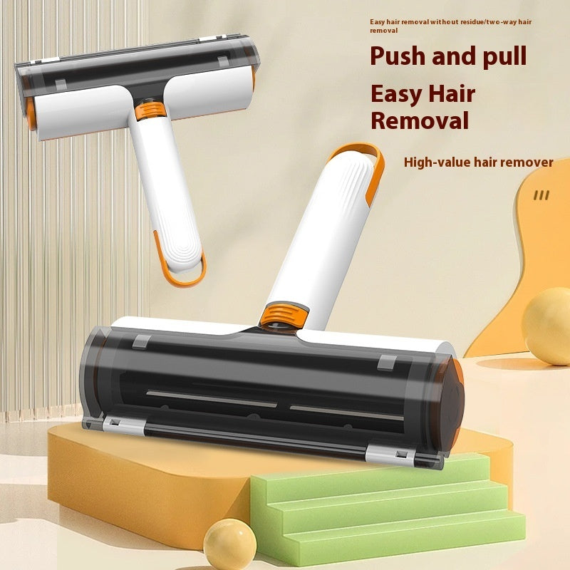 Portable pet hair brush for easy hair removal with a push-and-pull mechanism and ergonomic design