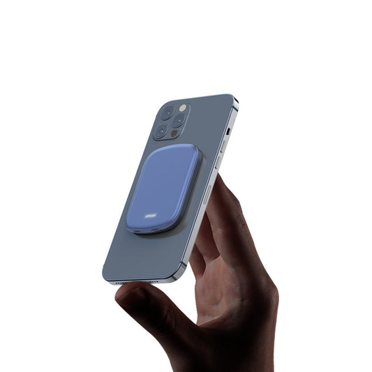 Mystore portable power bank wireless charging attached to a smartphone for convenient on-the-go use