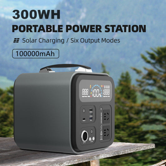 Mystore 300 WH portable power station with solar charging and six output modes for outdoor use